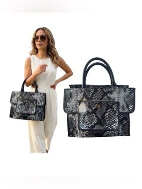 Antonio Melani Snakeskin Print Satchel | Black & White | Chic Structured Bag